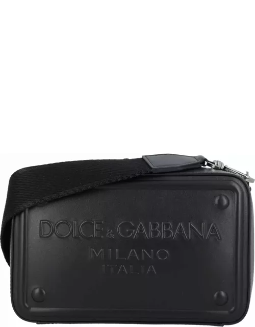 Dolce & Gabbana Leather Shoulder Bag With Embossed Logo Plaque