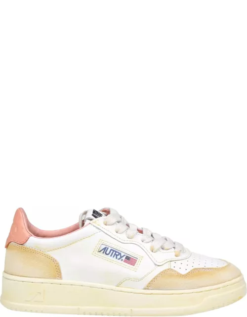 Autry Super Vintage Sneakers In White And Pink Leather And Suede