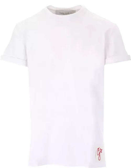 Golden Goose White Cotton T-shirt With Stamp Detai