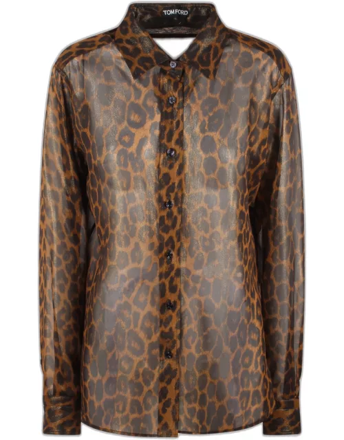 Tom Ford Laminated Leopard Printed Georgette Shirt