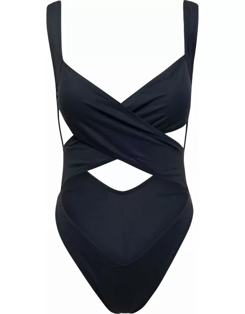 Reina Olga exotica Black One-piece Swimsuit With Cut-out And Cross-strap In Polyamide Stretch Woman