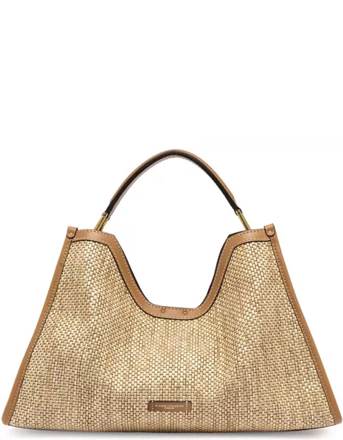 Gianni Chiarini Large Aurora Bag In Woven Straw With Leather Profile