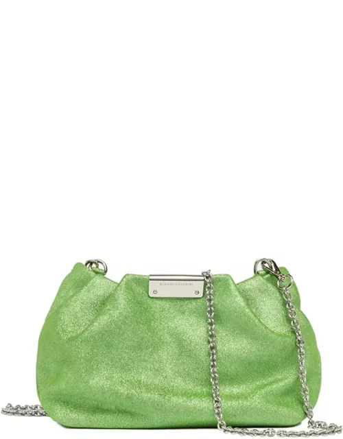 Gianni Chiarini Green Glitter Pearl Clutch Bag With Curled Effect