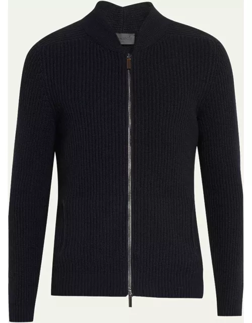 Men's Stonewashed Cashmere Ribbed Full-Zip Sweater