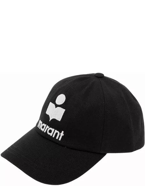 Isabel Marant Black Baseball Cap With Contrasting Logo Embroidery In Cotton Woman
