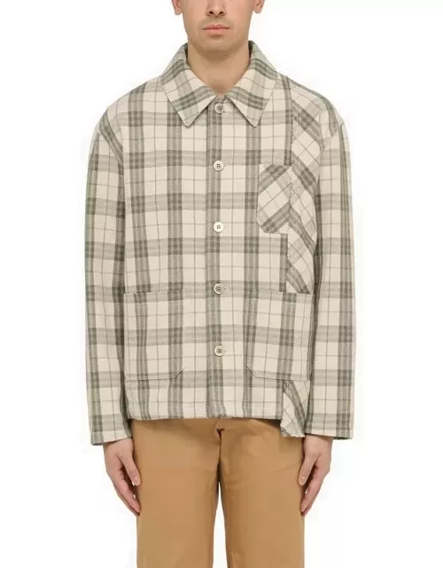 Ecru/green checked shirt jacket in cotton