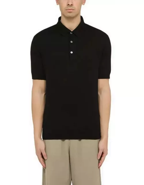 Black cotton short-sleeved polo shirt