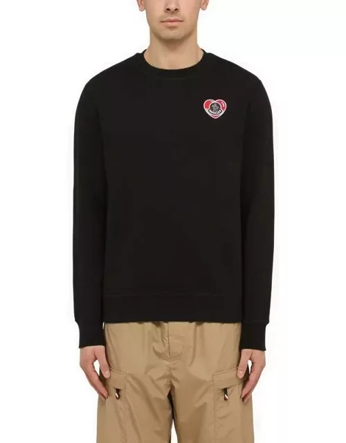 Black cotton crewneck sweatshirt with logo patch