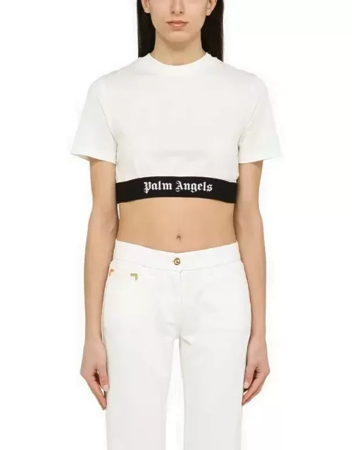 White cropped T-shirt with cotton logo