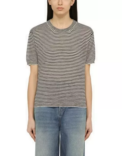 Ecru/navy striped T-shirt in linen blend