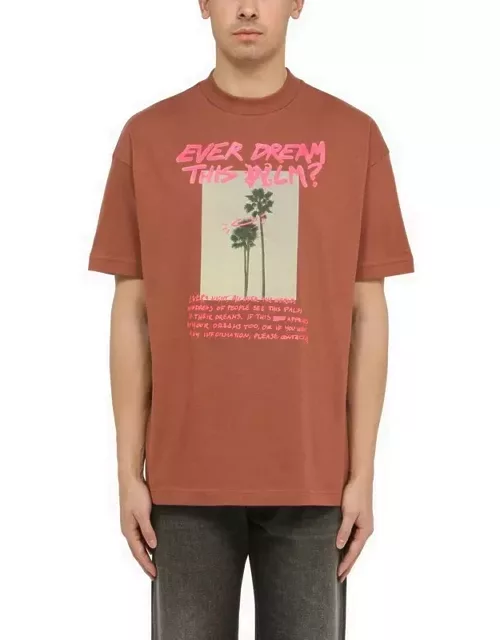 Hazelnut-coloured cotton T-shirt with print