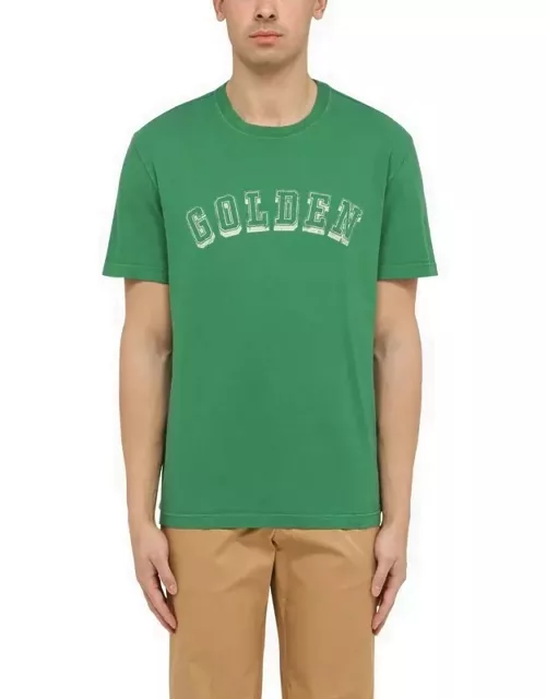 Green cotton T-shirt with logo print