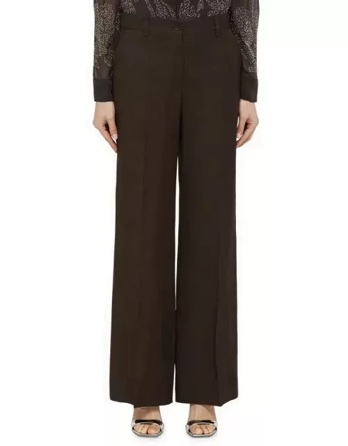 Dark brown linen blend trouser