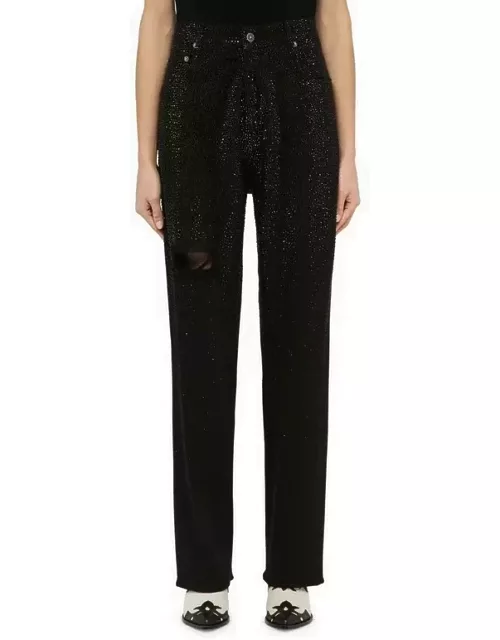 Black denim trousers with crystal
