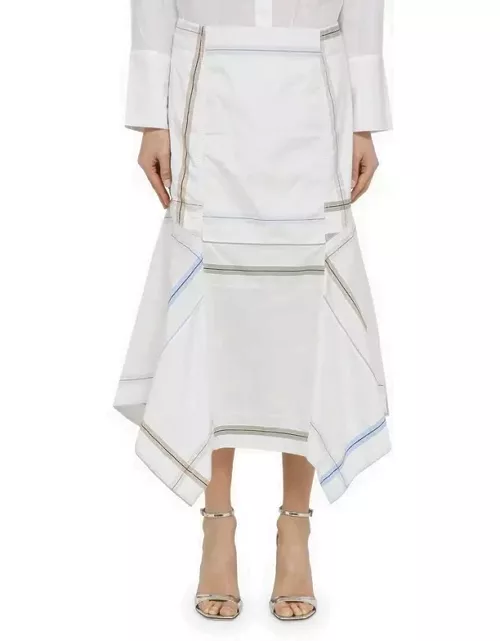 White cotton patchwork midi skirt
