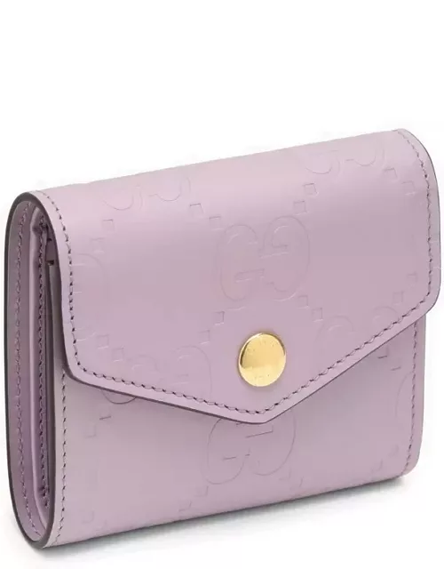 Tri-fold lavender leather wallet