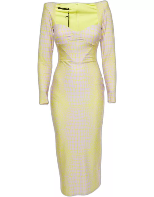 Alex Perry Yellow/Lilac Croc Print Jersey Midi Dress