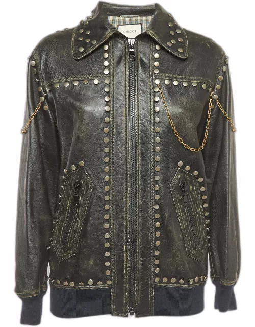 Gucci Black Studded Vintage Style Leather Jacket