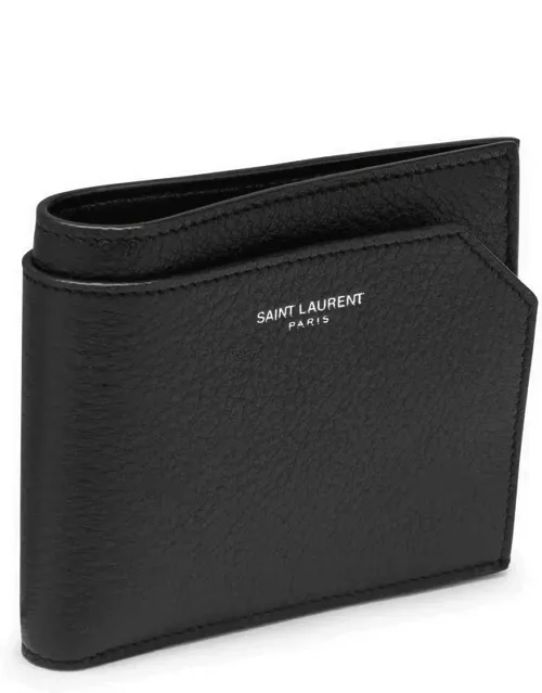 Black grained leather East/West wallet