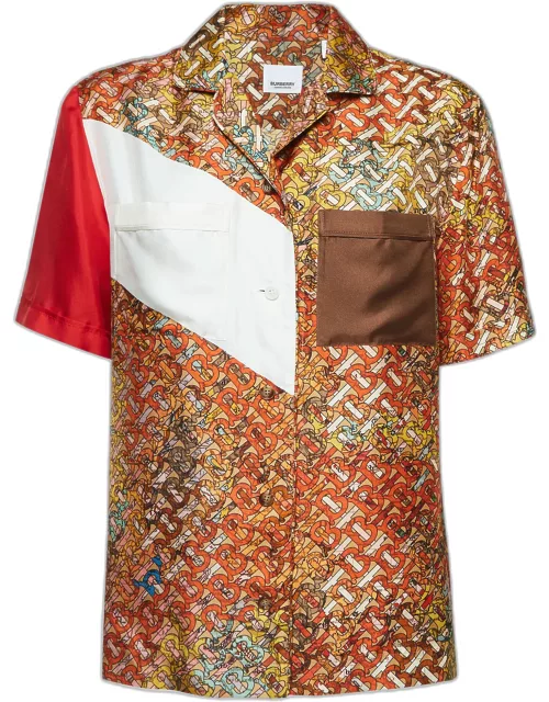 Burberry Multicolor Monogram Print Silk Short Sleeve Shirt