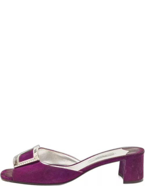 Prada Purple Suede Crystal Embellished Slide Sandal
