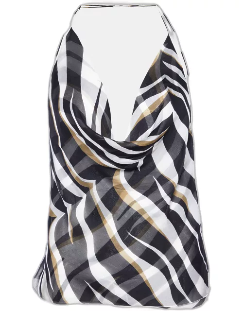 Valentino White/Black Printed Silk Cross Strap Camisole Top