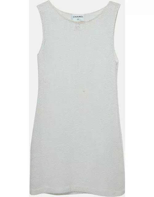 Chanel White Perforated Knit Sleeveless Coverup Dress
