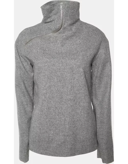 Celine Grey Merino Wool Zip Detail Turtleneck Sweater