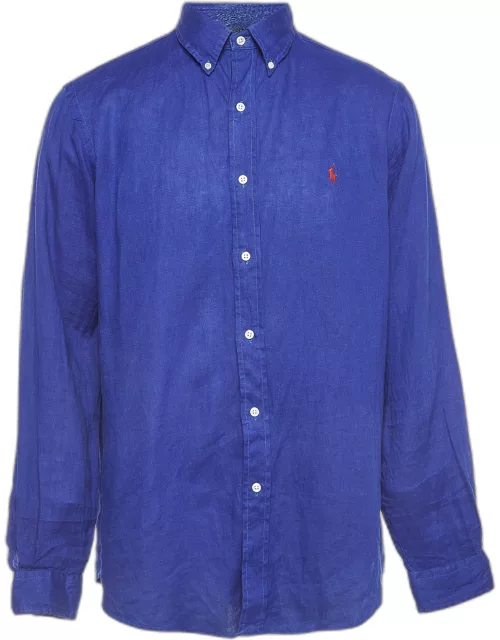 Ralph Lauren Blue Linen Long Sleeve Custom Fit Shirt