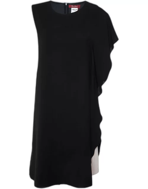 Max Mara Studio Black Crepe Contrast Pleated Asymmetric Dress