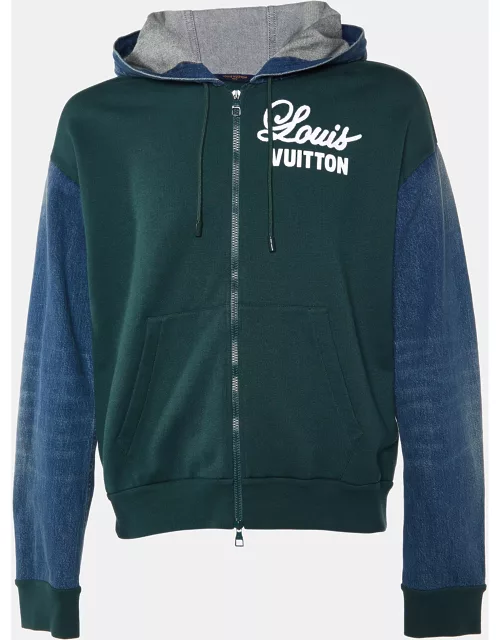 Louis Vuitton Green Jersey & Denim Hybrid Hoodie Jacket