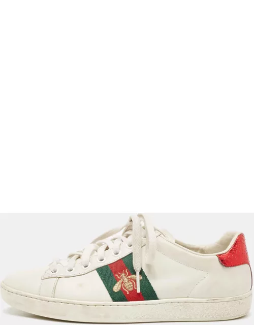 Gucci White Leather Embroidered Bee Ace Sneaker