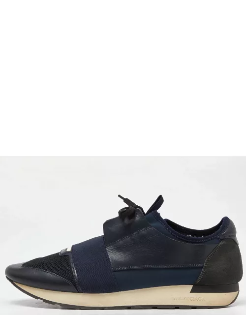 Balenciaga Blue Leather Mesh and Neoprene Race Runner Sneaker