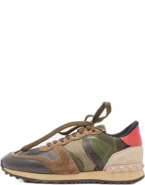 Valentino Multicolor Camo Print Leather and Canvas Rockrunner Sneaker