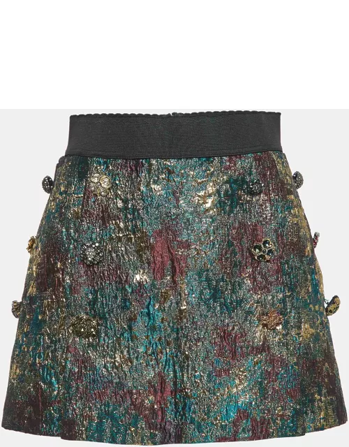 Dolce & Gabbana Multicolor Button-Embellished Brocade Mini Skirt