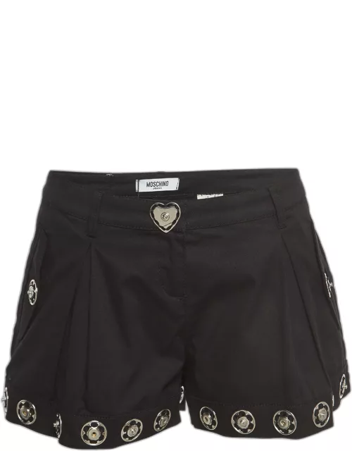 Moschino Jeans Black Cotton Press Button Embellished Shorts