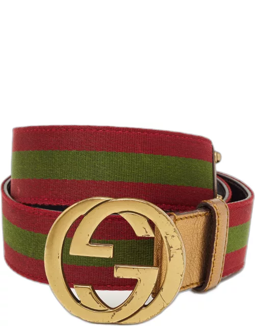 Gucci Burgundy Leather and Web Detail Interlocking GG Buckle Belt 95 C