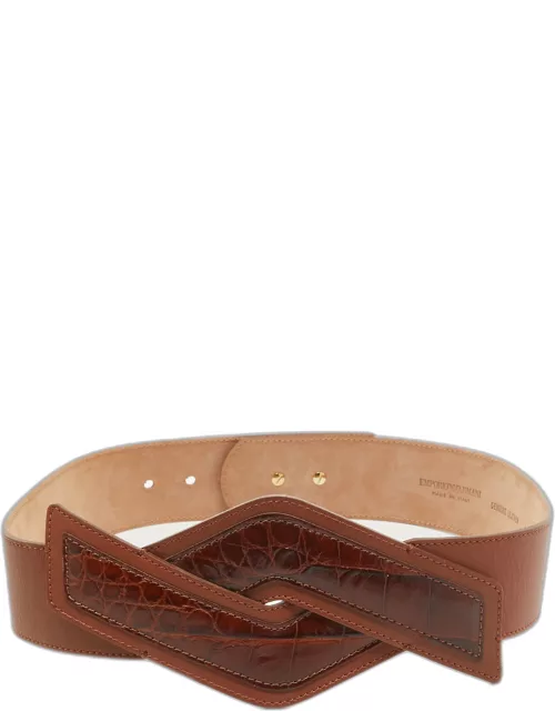Emporio Armani Brown Croc Embossed and Leather Waist Belt
