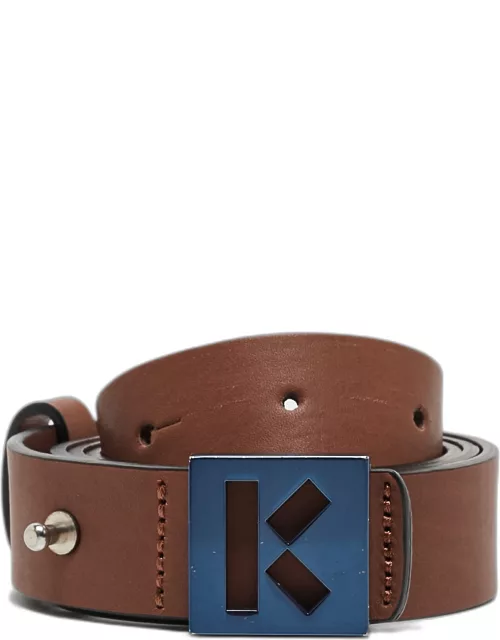 Kenzo Brown Leather Logo Buckle Belt