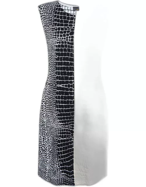 Fendi White/Black Crocodile Jacquard Knit Sleeveless Dress