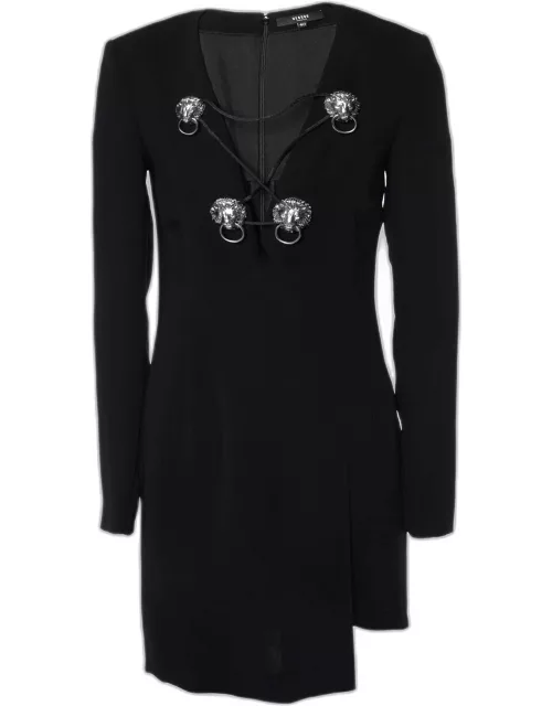 Versus Versace Black Crepe Logo Detail Mini Dress