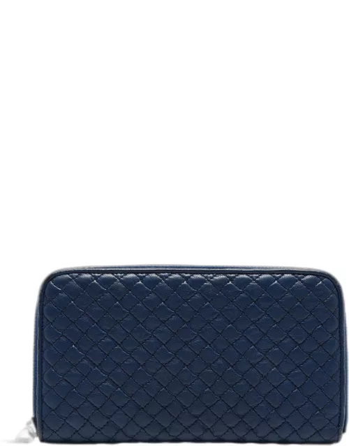 Bottega Veneta Blue Quilted Leather Zip Around Wallet