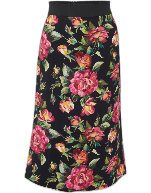 Dolce & Gabbana Black Floral Print Crepe Pencil Skirt