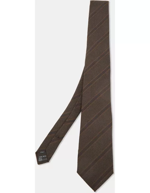 Dolce & Gabbana Brown Striped Silk Skinny Tie