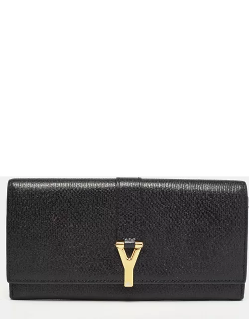 Yves Saint Laurent Black Leather Y Line Flap Continental Wallet
