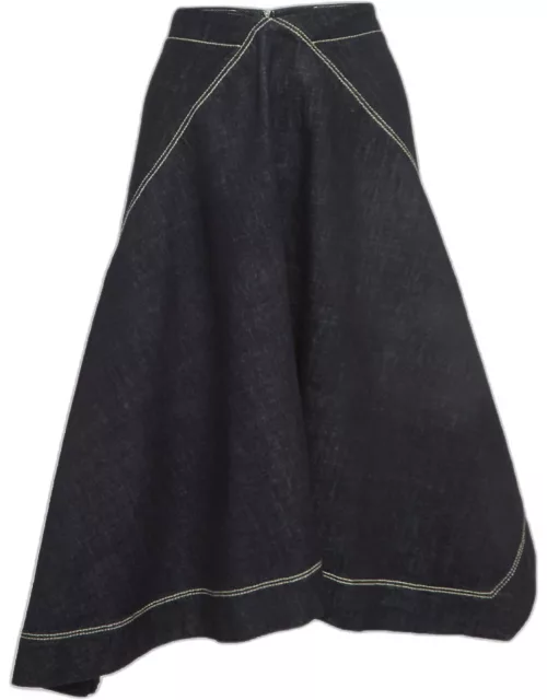 Marni Navy Blue Denim Asymmetric Midi Skirt