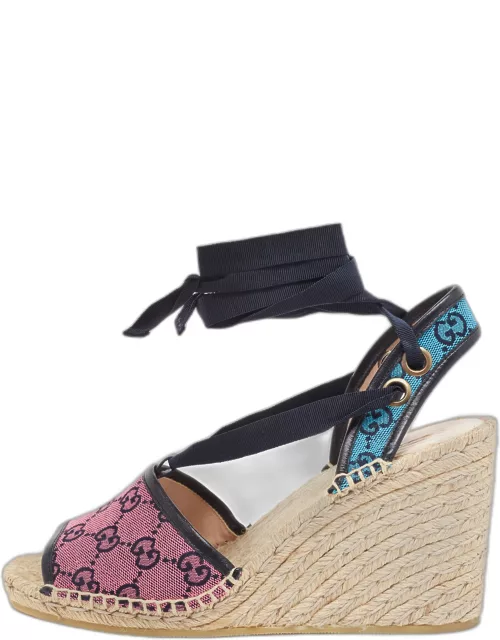 Gucci Multicolor Canvas and Leather Wedge Sandal
