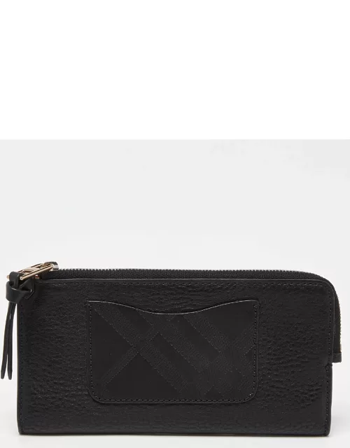 Burberry Black Leather Zip Bifold Wallet