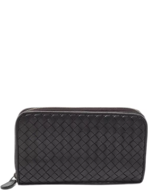 Bottega Veneta Black Intrecciato Leather Zip Around Wallet