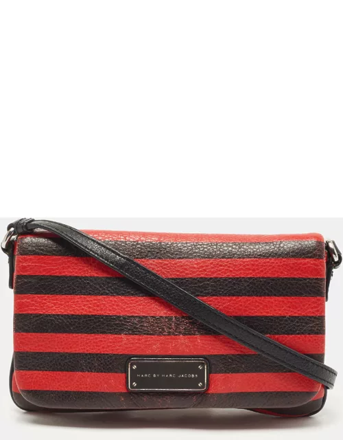 Marc by Marc Jacobs Red/Black Stripe Leather Percy Flap Crossbody Bag